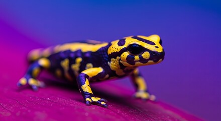 Fototapeta premium Vibrant fire salamander with striking yellow and black patterns on a colorful background