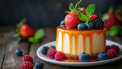 Small caramel cheesecake topped with fresh berries (1)