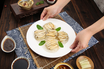 Xiamen Sea Jelly Traditional Chinese Specialty Dish with Mint and Sauces