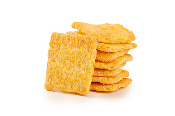 Spicy Orange Potato Chips Crisps Stack Isolated White Background Snack Food Photography