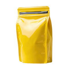 Glossy Bright Yellow Stand Up Pouch Packaging Mockup on transparent background. Ai Generated Images
