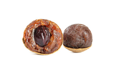 Dried Nutmeg Fruits with Cinnamon Shells on White Background - Aromatic Spice Ingredients