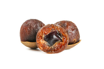 Dried Longan Fruits from Putian China on White Background - Traditional Asian Sweet Snack Food