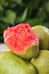 Fresh Guava Fruit Cut Open Showing Pink Heart Flesh - Guangxi Tropical Produce