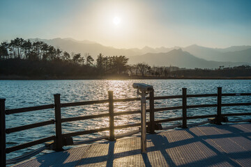 Golden Sunset and Mountains at Yeongrang Lake, Sokcho, South Korea