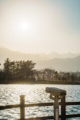 Golden Sunset and Mountains at Yeongrang Lake, Sokcho, South Korea
