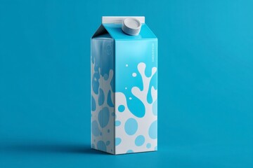Bright Blue Milk Carton with Splash Design on Colorful Background