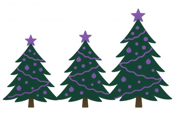 Obraz premium Christmas trees illustration featuring purple star and ornaments, celebrating holiday season with transparent background