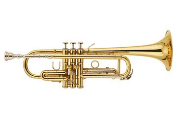 Fototapeta premium Golden trumpet musical instrument jazz brass orchestra performance sound isolated on transparent background