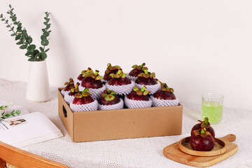 Fresh Imported Mangosteen Fruits from Thailand in Gift Box Package with Protective Foam Wrapping