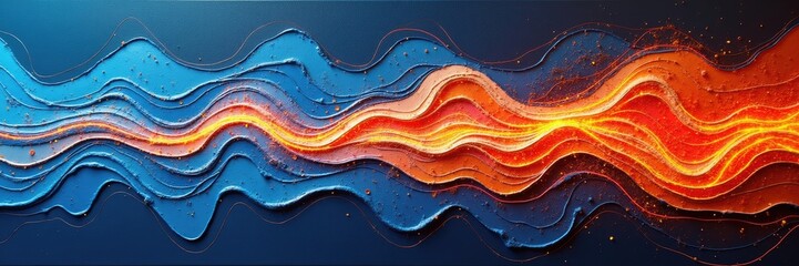Dynamic interplay of vibrant hues and layered shapes creates a striking abstract design.