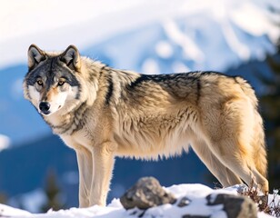 Obraz premium Majestic wolf in snowy mountains