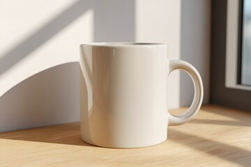 Obraz premium Minimalist White Coffee Mug on Wooden Surface with Natural Light