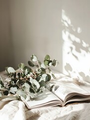 植物と本のあるナチュラルな静物