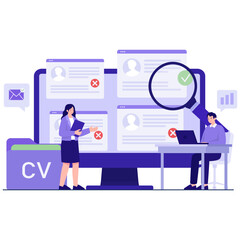 People reviewing online CVs on a computer screen