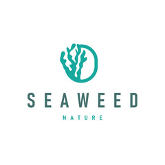 seaweed logo with a simple minimalist concept of ocean plant fish, design, symbol, illustration, template