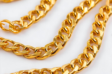 Obraz premium Close-up of a shiny gold chain, showcasing its intricate links and luxurious appeal.