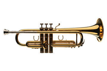 Obraz premium Shiny golden trumpet musical instrument brass wind instrument photography isolated isolated on transparent background