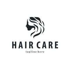 hair care logo design illustration beauty woman hair with care illustration symbol icon template design