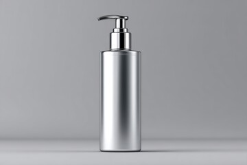 Sleek Silver Pump Bottle for Lotion or Liquid Soap on Grey Background