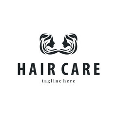 hair care logo design illustration beauty woman hair with care illustration symbol icon template design