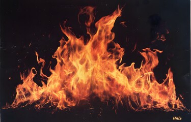 Fototapeta premium Intense orange and yellow flames dance vividly against a deep black background creating a mesmerizing fiery display