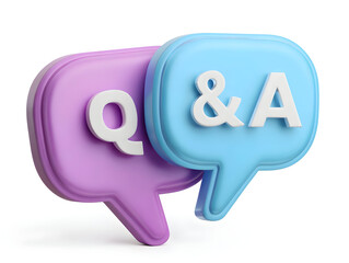 Colorful speech bubbles with Q&A text, symbolizing communication and information exchange.
