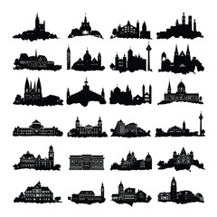 Fototapeta premium Collection of black and white gift box silhouettes isolated on white background