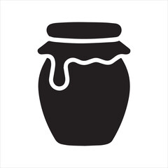 Brown pottery jug of honey and black iron pot, isolated on a white background