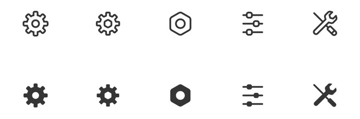 Set of settings icon in outline and flat style