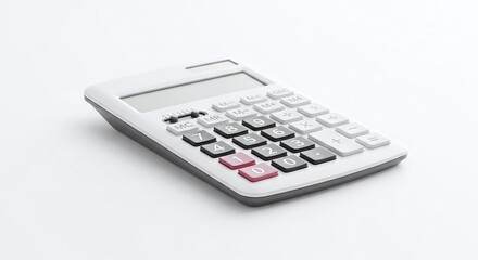 White Calculator on Desk, Isolated on White Background