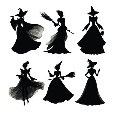Collection of glinda the good witch silhouettes in various poses isolated on white background