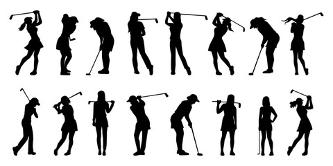 Women golf vector silhouettes, high resolution with transparent background