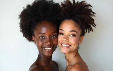 Afro woman skin and white skin girl model, ethnic beauty healthy face women two isolated on white. High quality