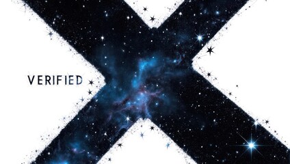 Stunning cosmic X shape with 'VERIFIED' text overlay and vibrant galaxy nebula, perfect for authentication or achievement themes
