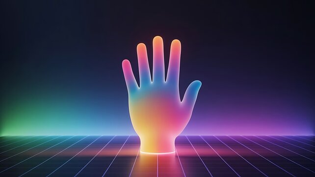 Holographic Hand Neon Grid Background