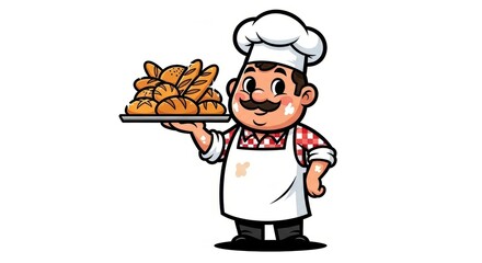 Cartoon baker holding bread