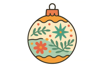Fototapeta premium Christmas ornament bauble featuring retro floral and star patterns, celebrating winter season and holiday spirit. Transparent background