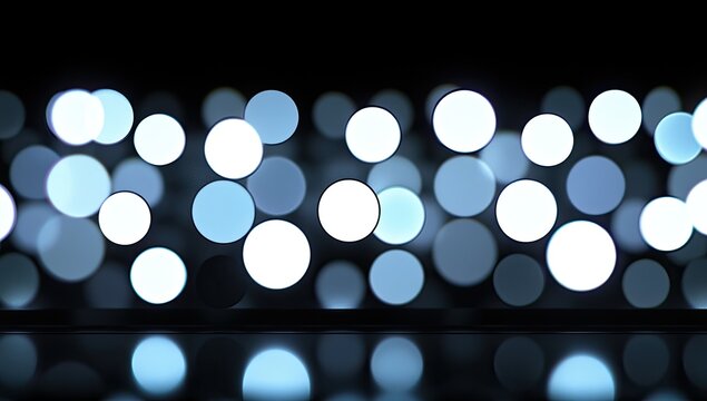 Abstract bokeh lights, various shades of blue and white circles, against a dark background