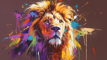 Colorful Mane Lion Close-up: Vibrant Stylish Animal Portrait for Brand Logo Design, Creative Posters and Web Backgrounds