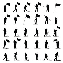 Fototapeta premium Collection of golf flag silhouettes isolated on white background for sports design