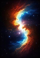 A breathtaking view of vibrant cosmic nebulae swirling through the inky blackness of space.