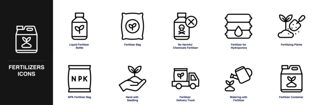 Fertilizers Line Icon Set