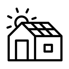 House with Solar Roof and Sun Line Icon of Solar Panels (Household) Icon Set
