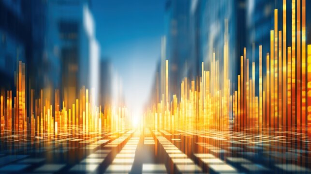 Dynamic cityscape with vibrant soundwaves urban environment digital art futuristic perspective technology concept