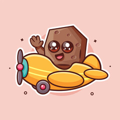 cute rock character mascot flying an airplane isolated cartoon