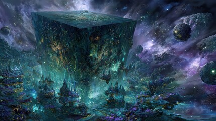 Floating Cubic City In Deep Space