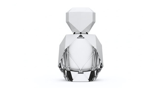 White Perfume Bottle in Diamond Shape isolated on white background