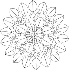 Leaf Mandala Design – Intricate Floral Line Art Illustration