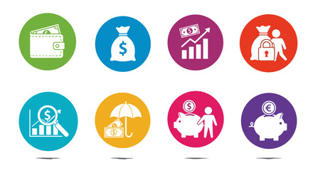 Fototapeta premium Financial Icons Representing Money Saving Investment and Security.